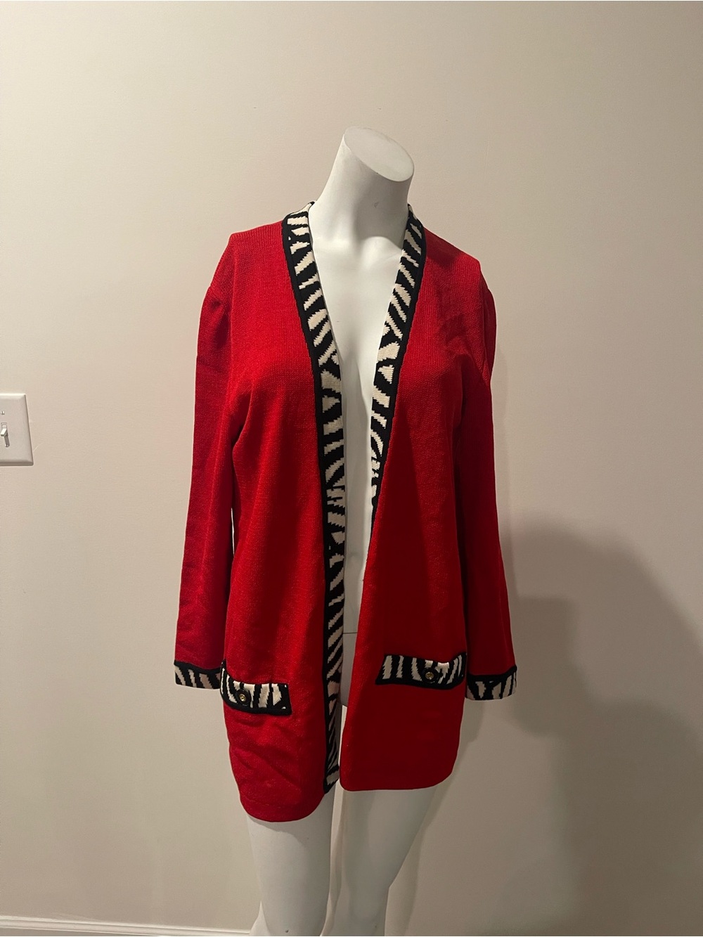 ST.jOHN collection by mare gray Red Open-Front Cardigan with Zebra Trim size s